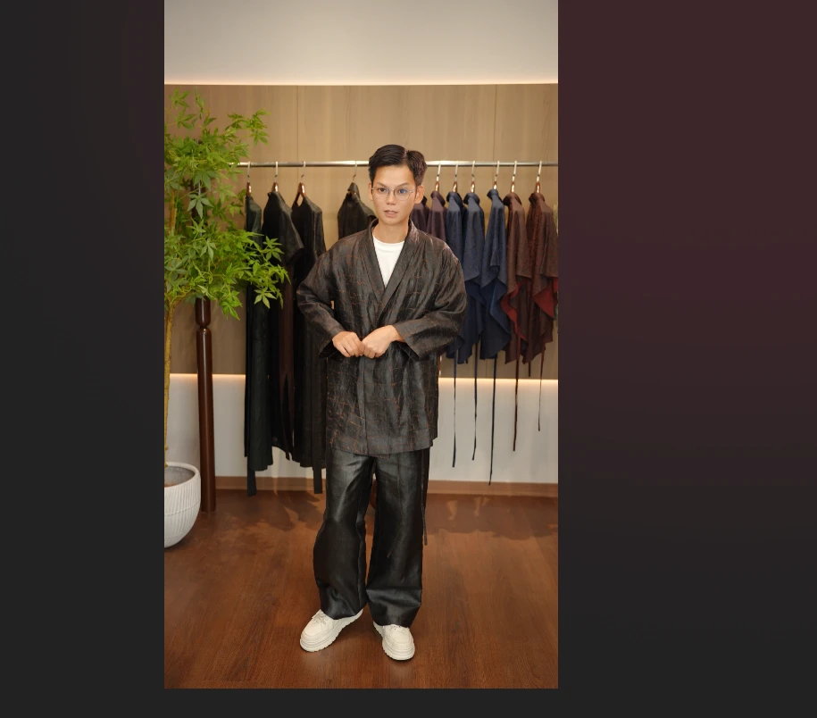 莨木与纱双面双穿原色缎龟西装外套