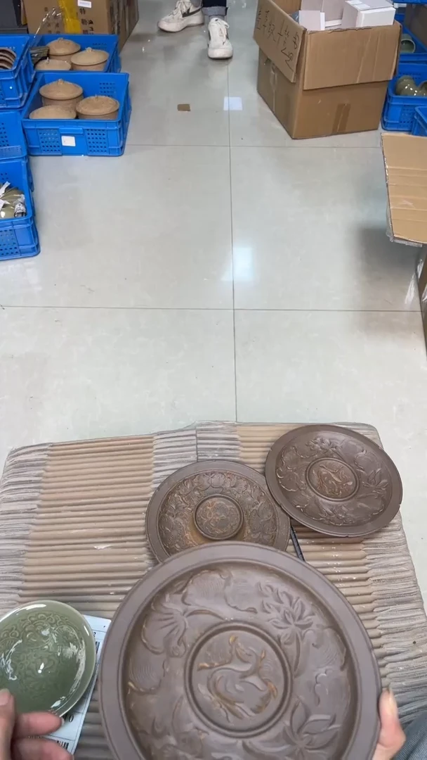 陶瓷纯手工素烧高足盘 493-495随机发