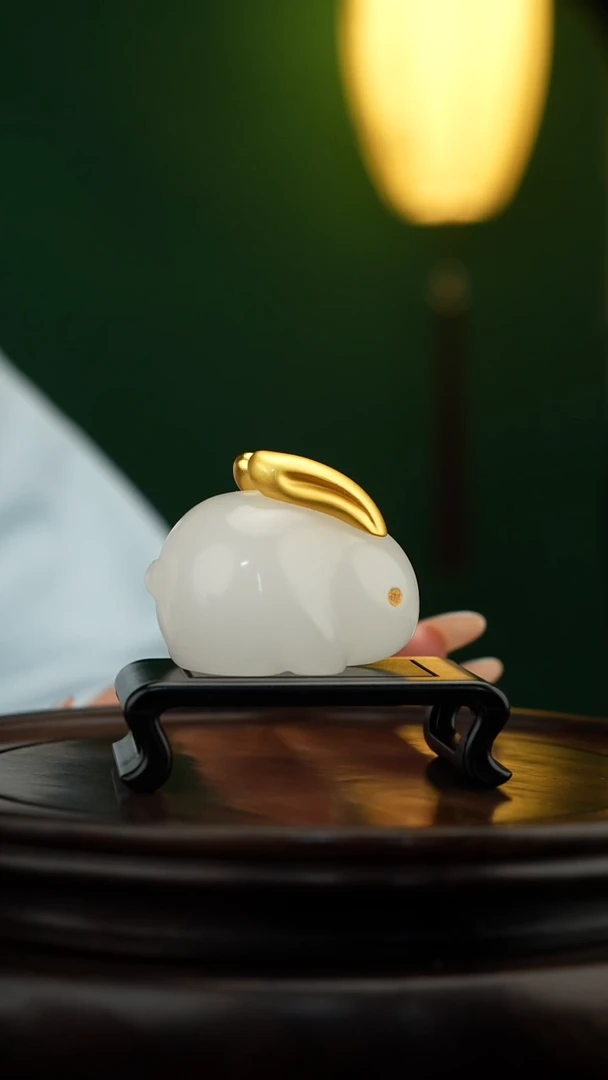 玉【玉兔呈祥】天然玉石摆件