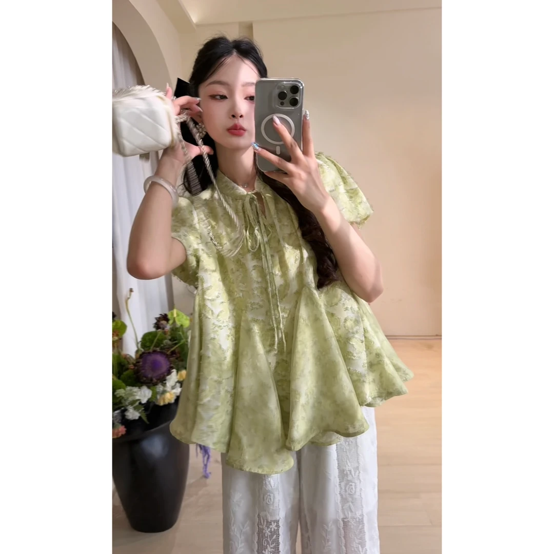 温温 青苹果套装 欧若风 夏款上新小众炸街高级感女装