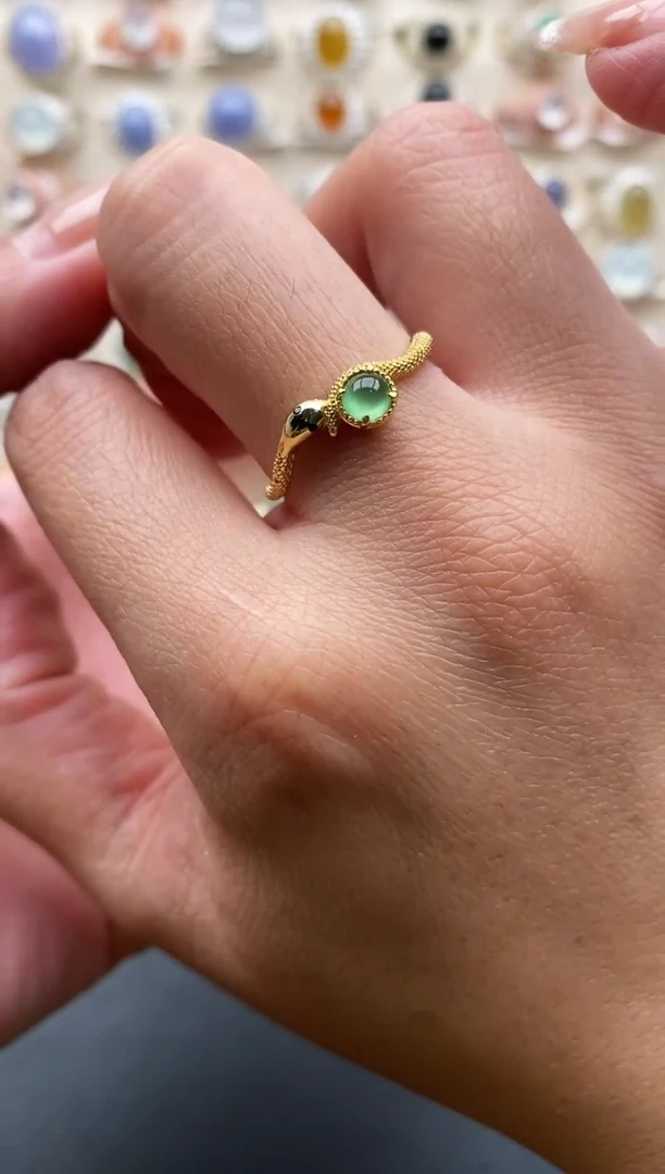 银S925镶嵌戒指翡翠缅甸天然翡翠A货2 2-6