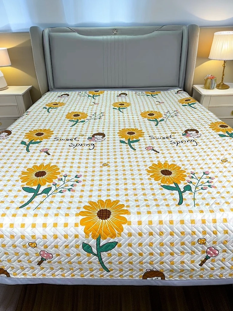 绗缝双面四季款加厚床盖夹棉机洗防滑双人布床大床加大夏凉被