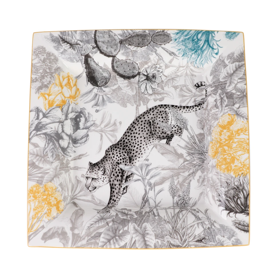 【TD家】33*5CM 雨林秘境 大号正方盘 水果盘 装饰盘 高骨瓷 礼盒装