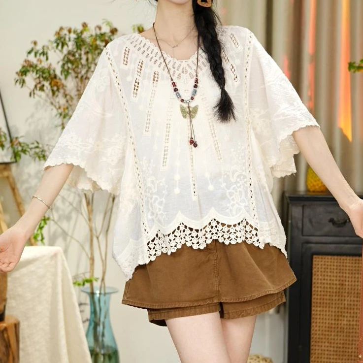 【新中式】夏季新款2025new法式镂空短款宽松针织上衣百搭
