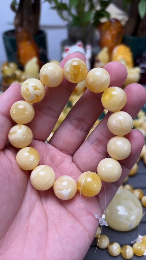 手串蜜蜡未镶嵌p54收藏臻品白蜡单圈 24.88克 15mm