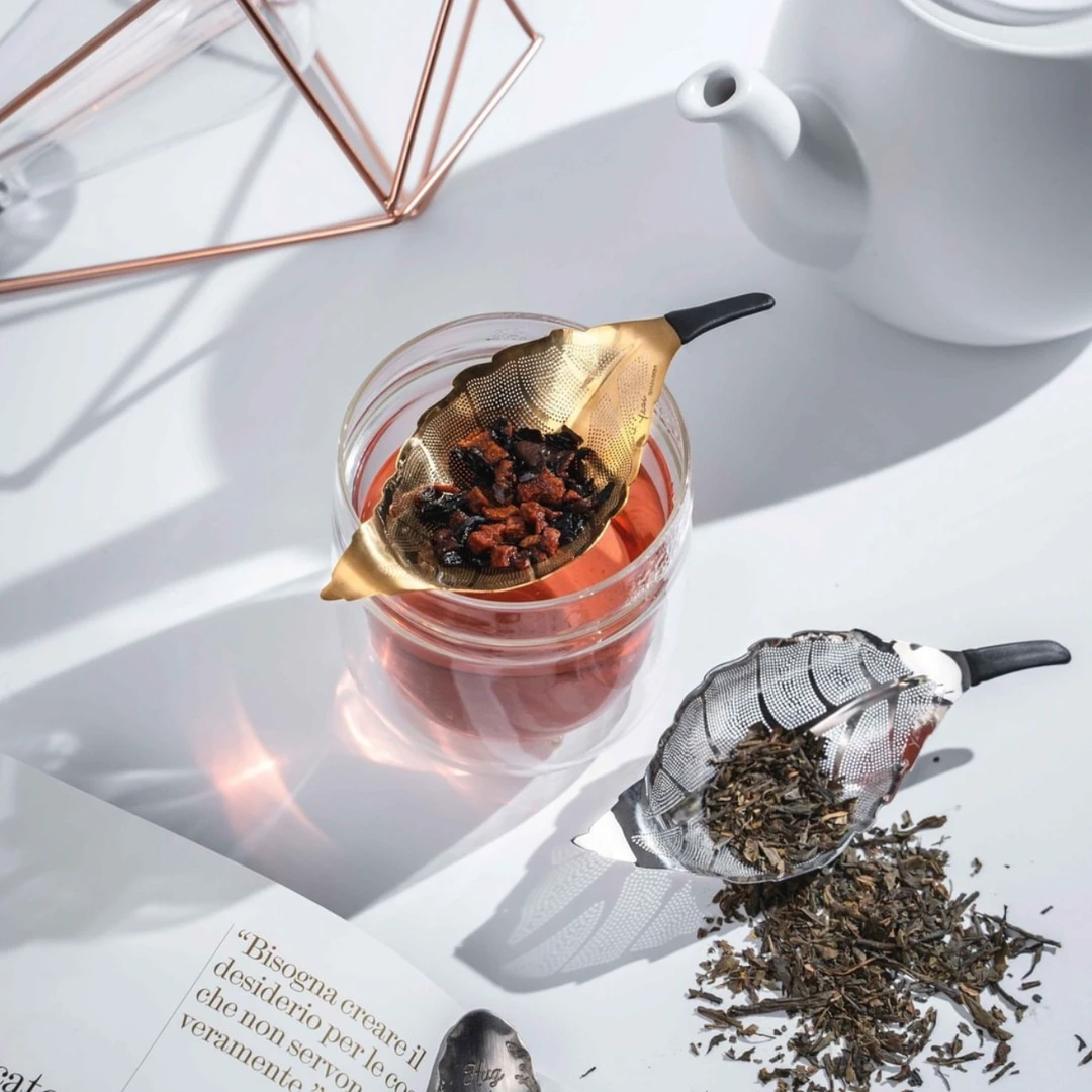 【01liv】15*6.5*3CM树叶造型 金色 设计师茶漏 304食品级不锈钢