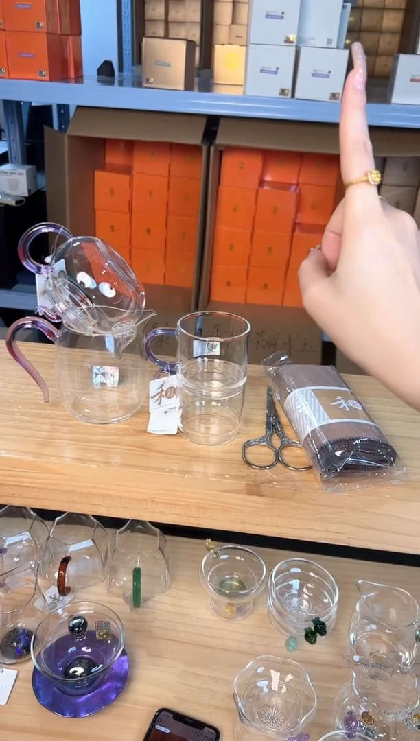 丰登壶+慕然+逸杯一对 浅紫+茶剪+茶巾