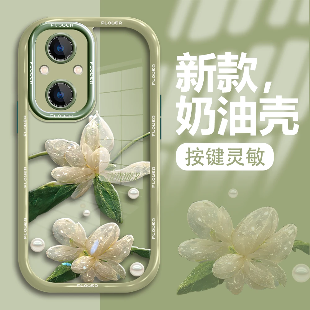 适用于oppoa96手机壳水晶花新款奶油壳防摔保护软硅胶高级感