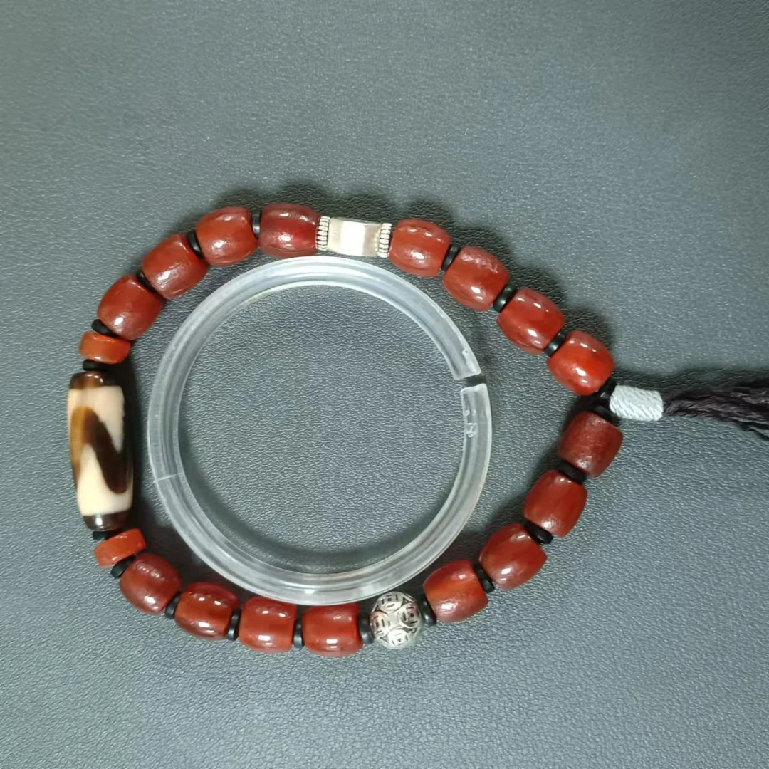 【宝韵】清代 高油桶珠玛瑙 虎牙宝珠 手串