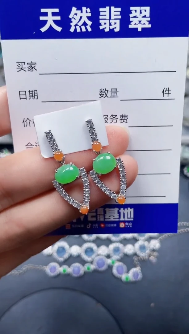 银S925镶嵌翡翠耳饰166