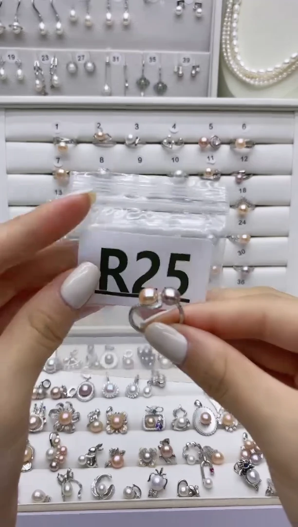 银S925镶嵌戒指淡水珍珠怒*R25