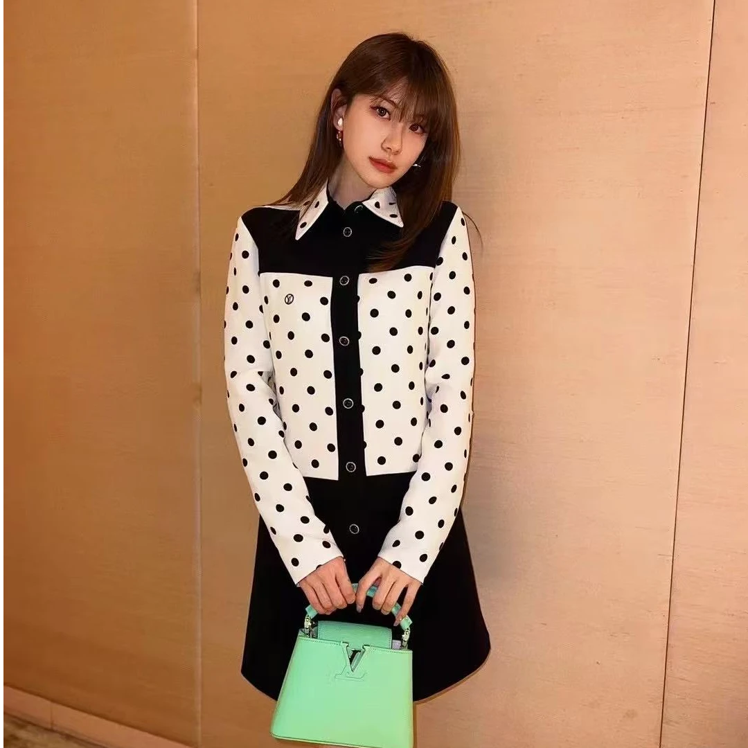 99新 LouisVuitton/路易威登 秀款黑白波点连衣裙36码