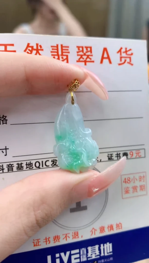 颈饰18K金镶嵌翡翠天然A货翡翠挂件