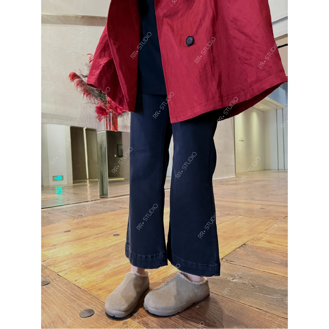 5765复古水洗基础款宽边牛仔喇叭裤女秋冬宽松垂感长裤