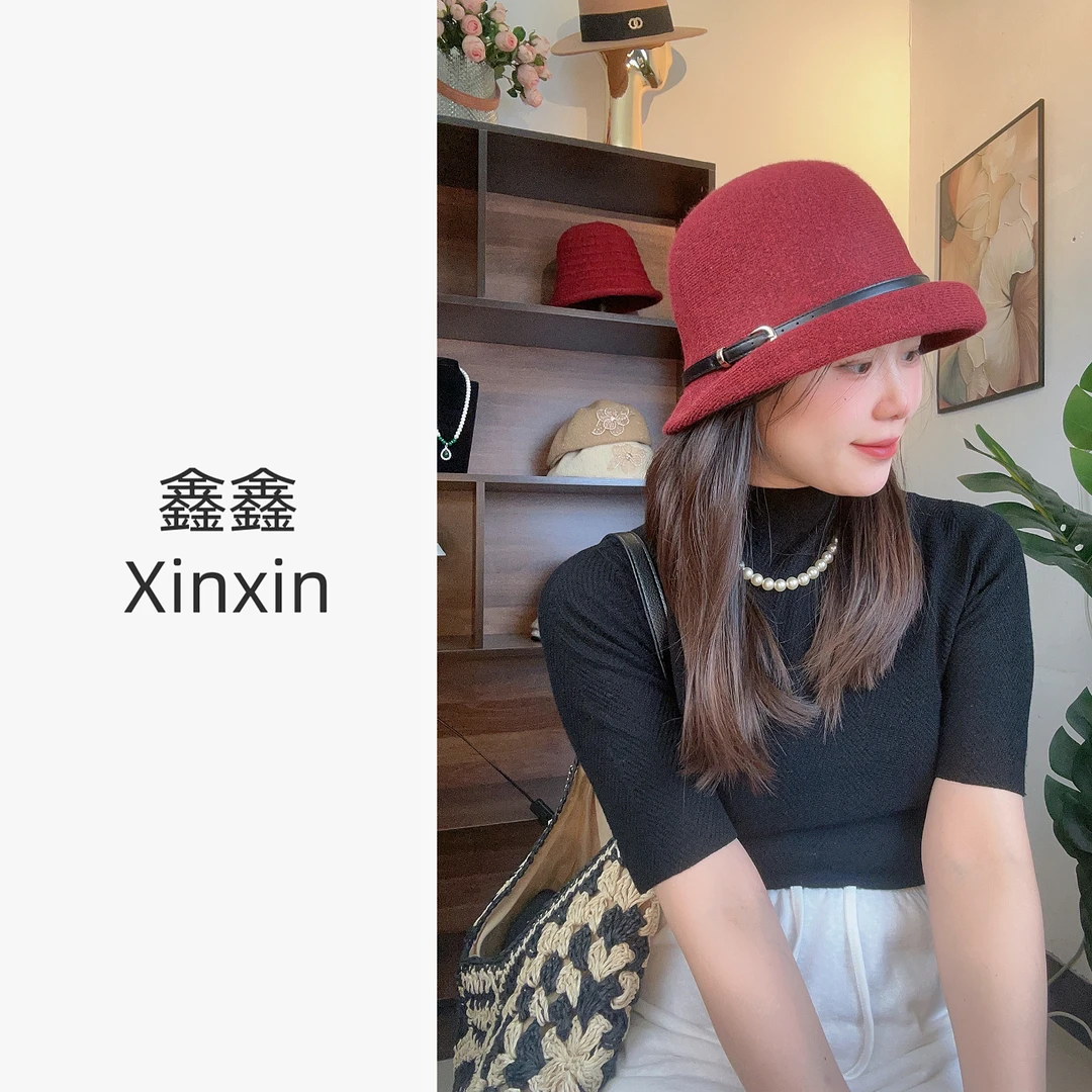 礼帽圆顶卷边秋冬宽檐渔夫帽帽子时尚复古盆帽水桶帽