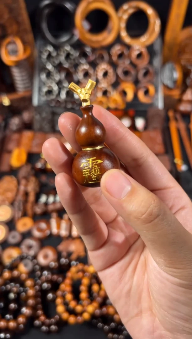 木雷枣老料 单面刻字 赵公明 开口葫芦