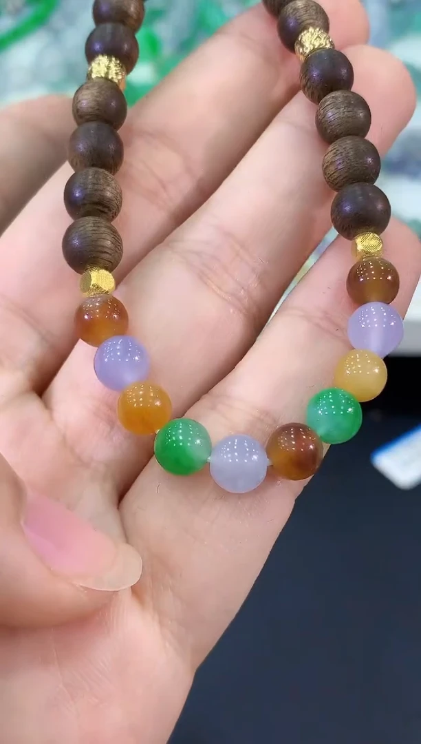 未镶嵌手串翡翠C261 紫货有色差