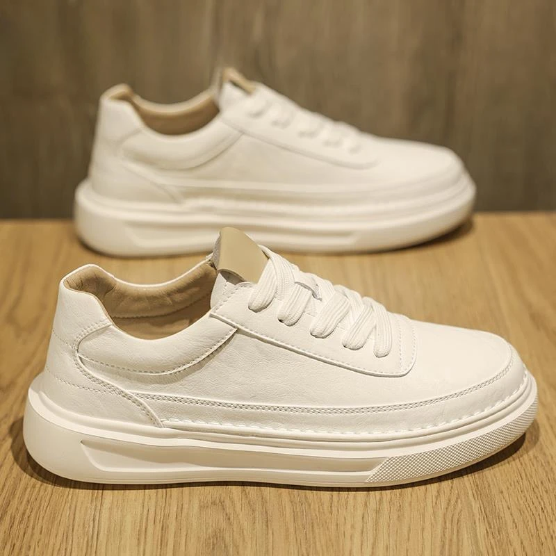 淳启男鞋休闲小白鞋增高皮面百搭厚底防水秋季平底板鞋男款高级感