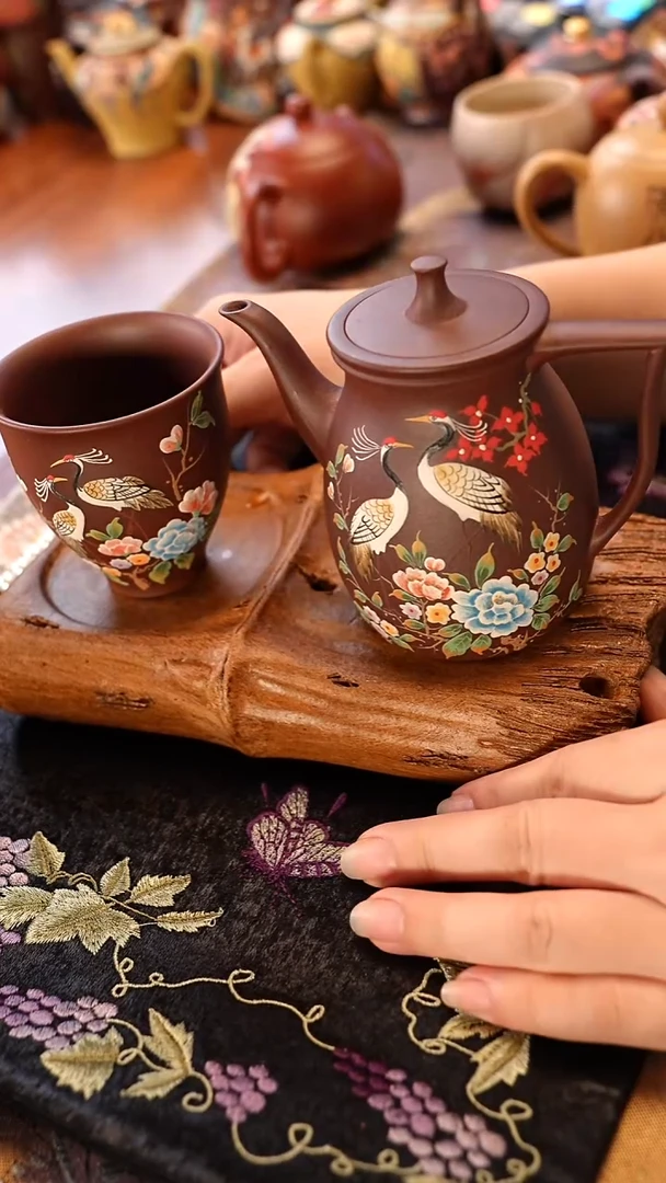 茶壶紫砂仙鹤一壶一杯宜兴紫砂