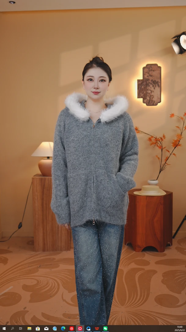 绒絮（宋正恩毛领同款女装针织毛衣）
