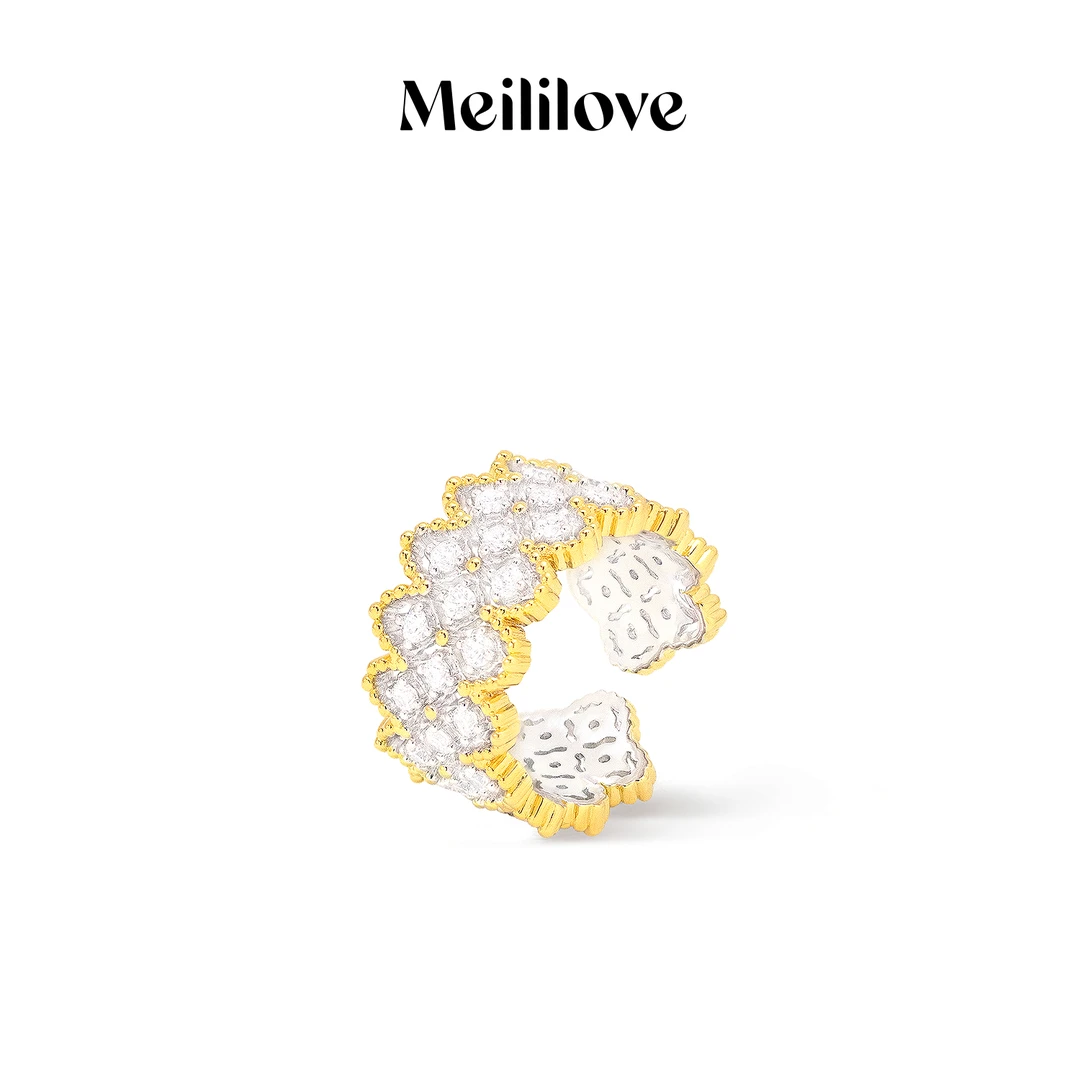 meililove/莓拉 铜合金合成锆石戒指 镂空雕花戒指-CC08