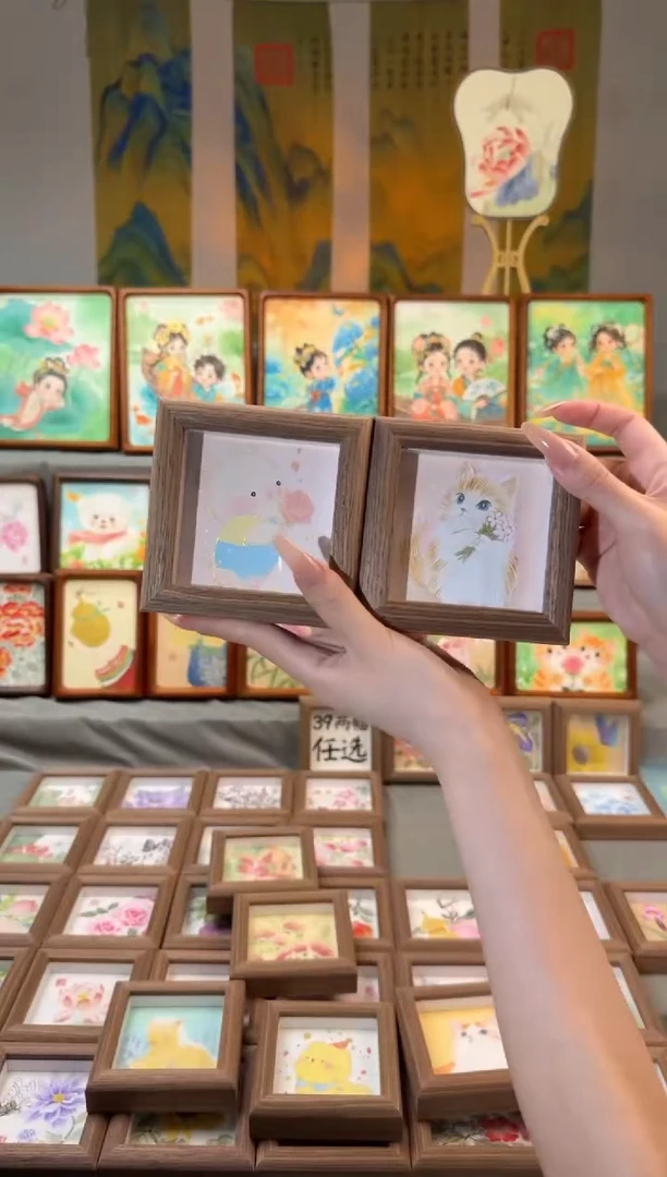 国画小粉竹 粉花猫 一组11