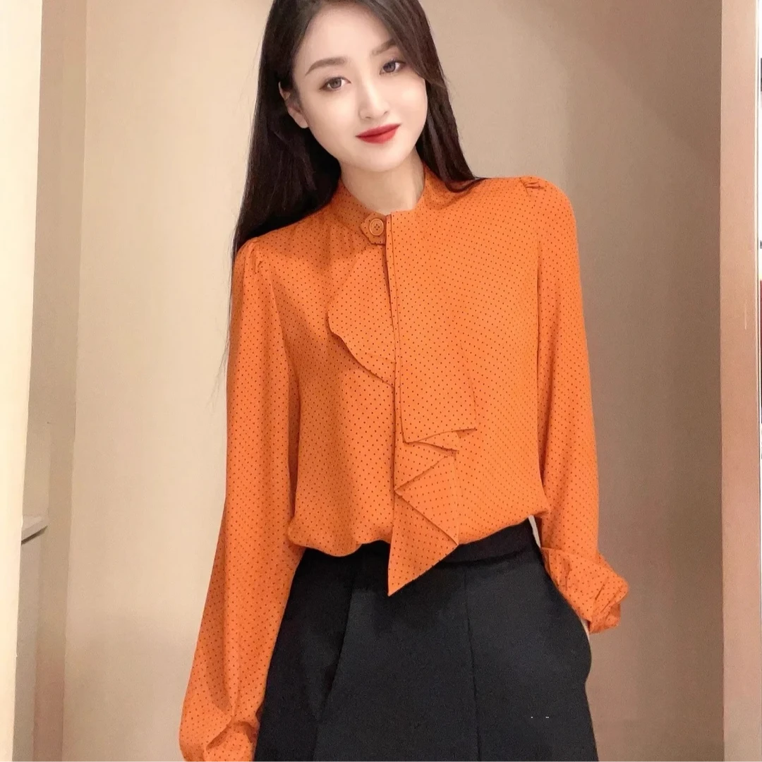 【商场同款}】春秋新款气质优雅雪纺飘带长袖衬衫女1300744
