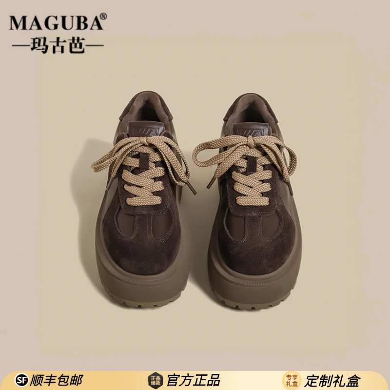 玛古芭厚底增高休闲板鞋女新款绒面复古女鞋潮流爆款百搭通勤潮鞋