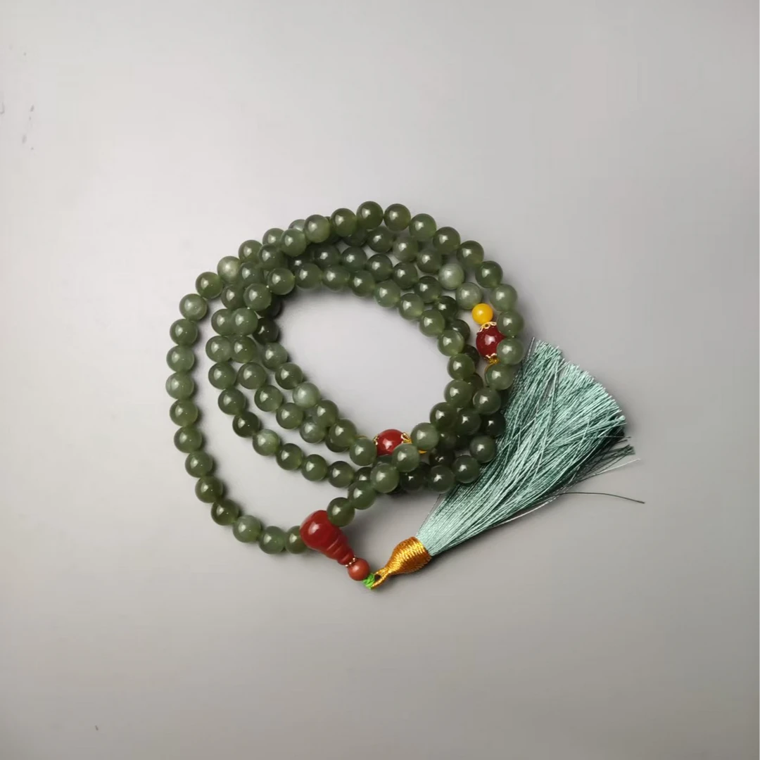 和田玉108纯手工项链0058