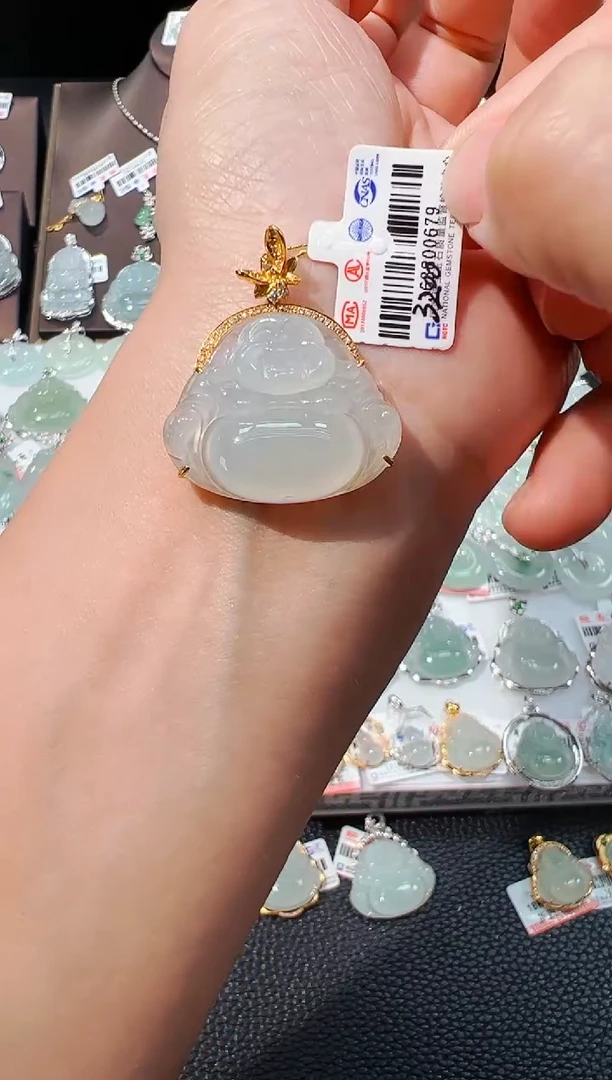 翡翠18K金镶嵌吊坠(不含链)佛公吊坠679