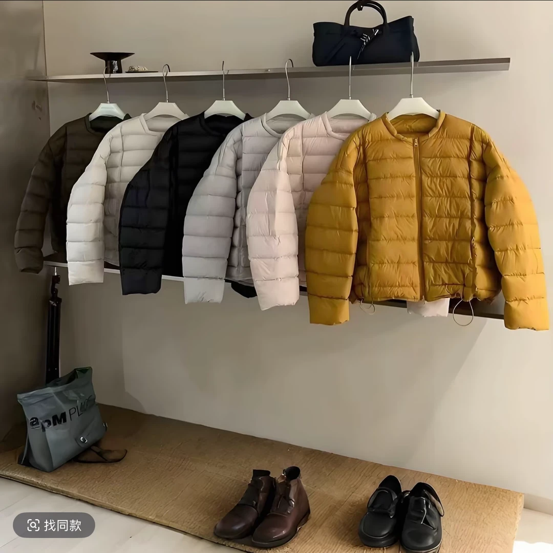 90白鸭绒排骨羽绒服女短款2025新款轻薄圆领泡芙小个子宽松外套.