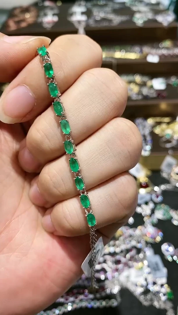 【闪购商品】祖母绿手链银S925镶嵌手链