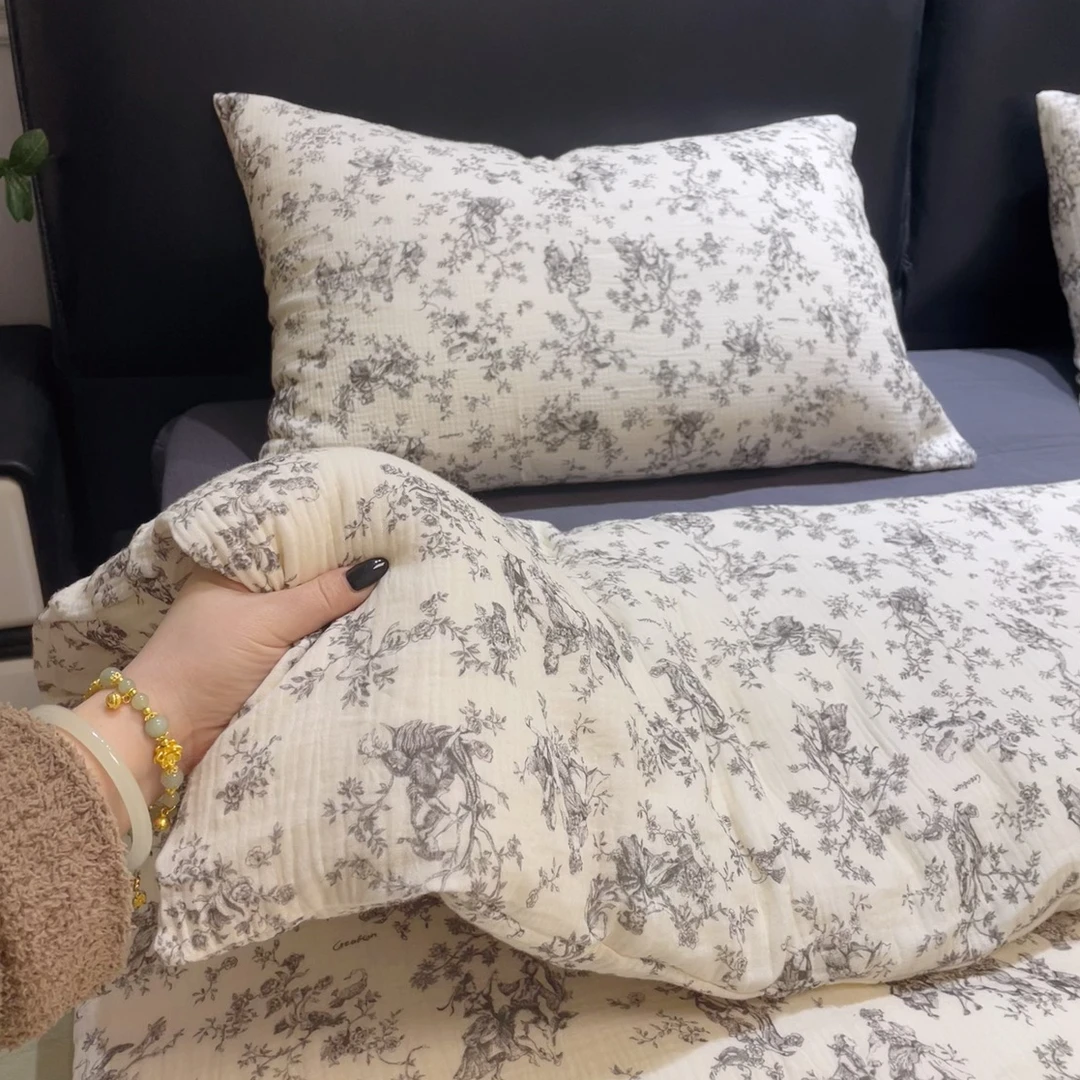 森林故事｜母婴A类全棉双层皱皱纱四件套森系柔软被套裸睡纯棉床品