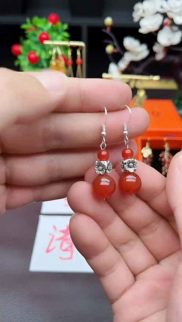 玛瑙/玉髓耳饰银S925镶嵌422000