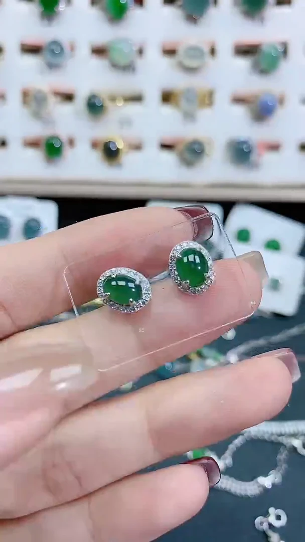 银S925镶嵌翡翠耳饰天然翡翠