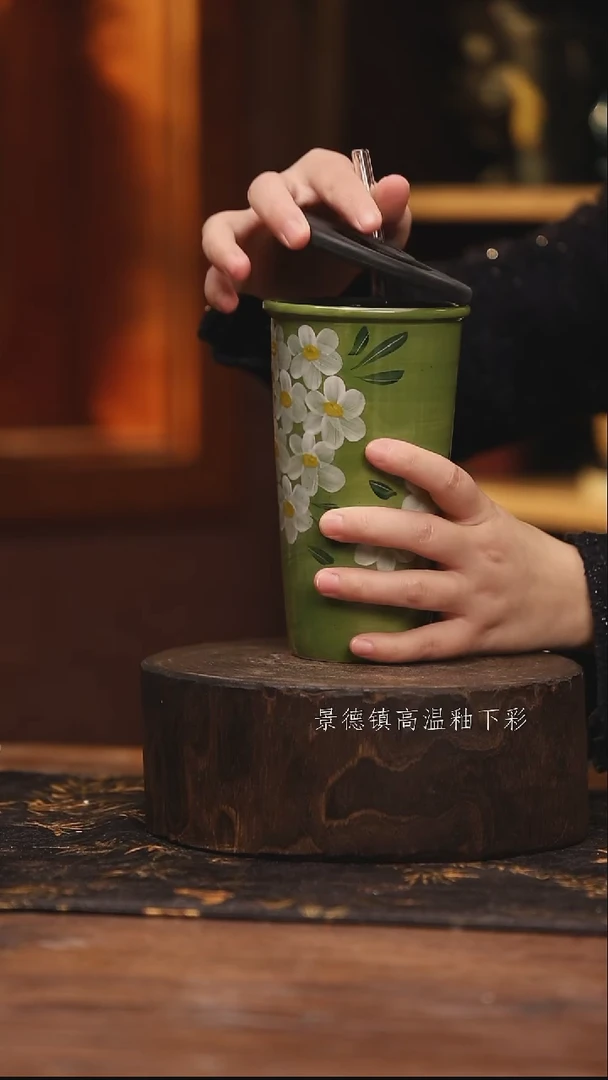 陶瓷 景德镇高温釉下手绘陶瓷@L107@