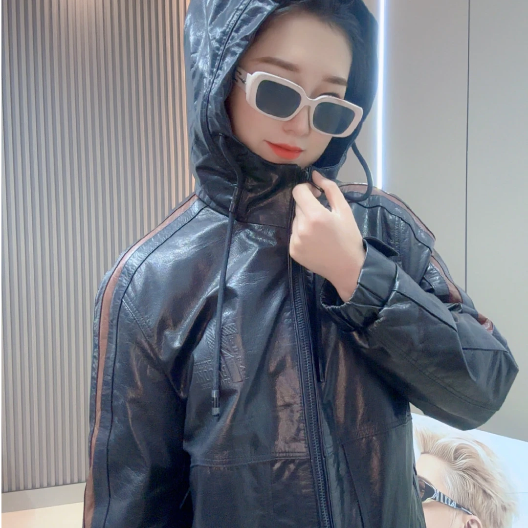 【煜朗男装】‘’高配鹅绒‘’厚款连帽黑色真皮鹅绒皮羽绒内胆可脱卸