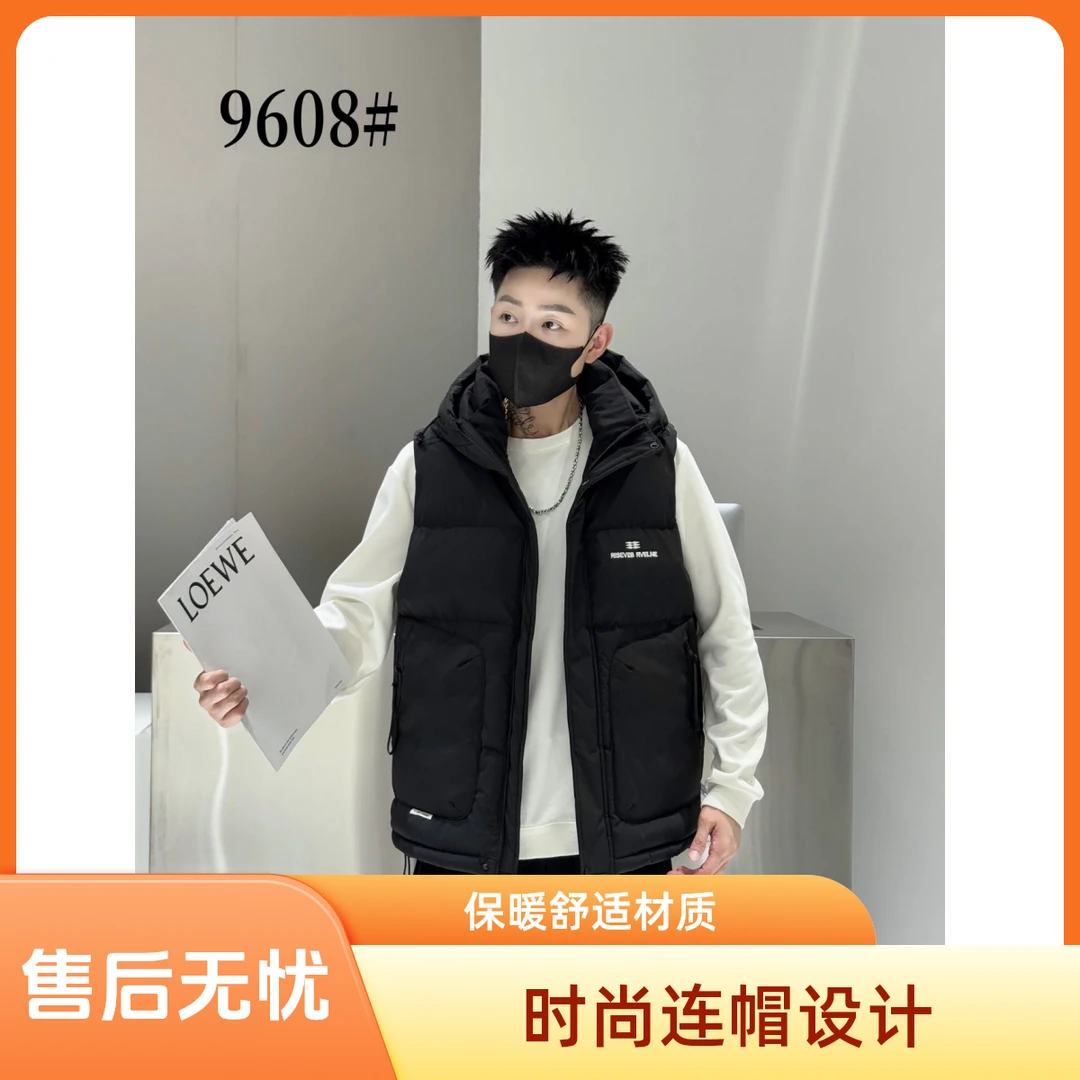 男士冬季保暖羊绒棉马甲连帽三防面料防寒外穿上衣无袖免洗马甲