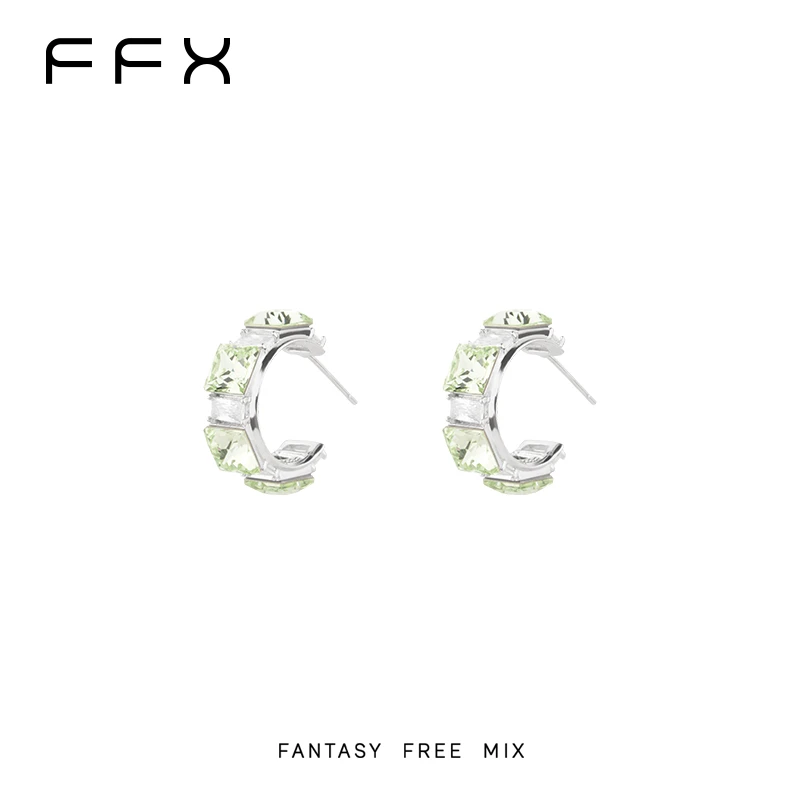 铜合金合成锆石耳饰 弗弗西FFX【青提冷萃】时尚超闪绿色清冷感耳圈