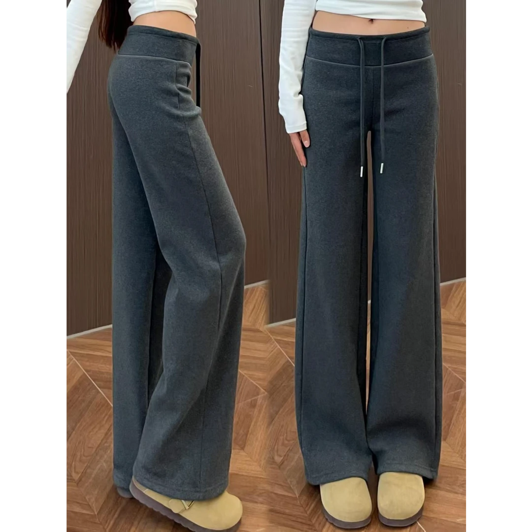 灰色垂感运动裤子女夏2025新款早秋宽松慵懒风窄版卫裤休闲阔腿裤