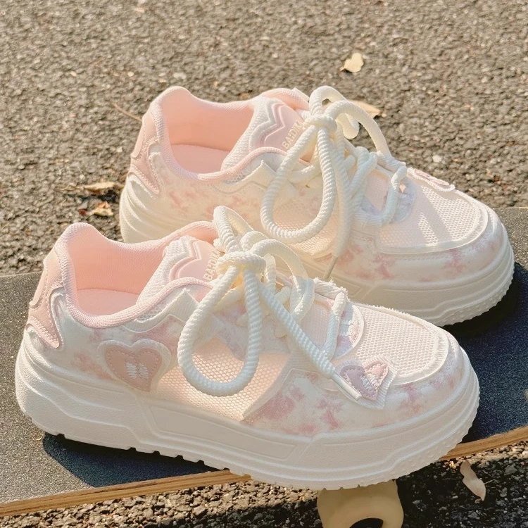 Moleubak夏季女鞋透气网面网鞋厚底小白鞋百搭配裙子鞋子运动板鞋