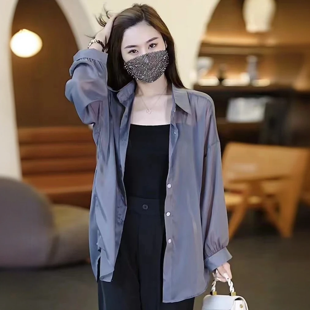 女夏季透气防紫外线户外外套新款长袖雪纺衬衫防晒薄款显瘦宽松