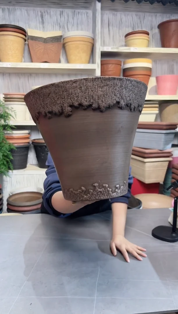 30*25.5巧克力色浮雕纹理强体花盆