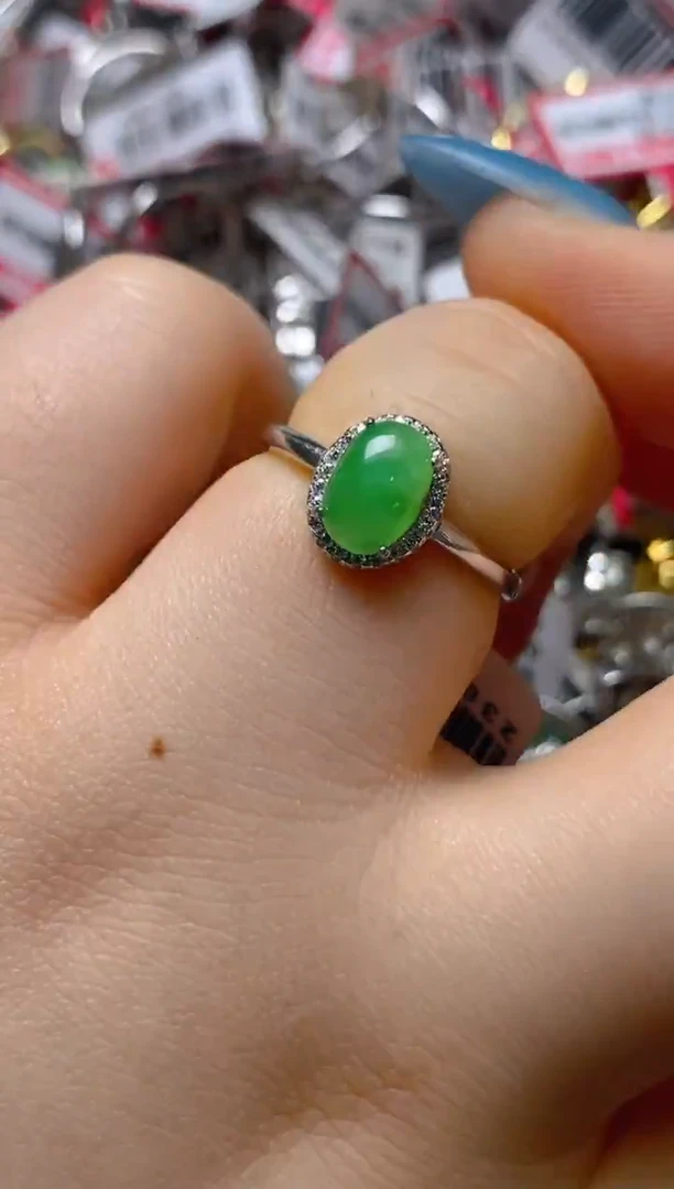 银S925镶嵌戒指翡翠百内无证书