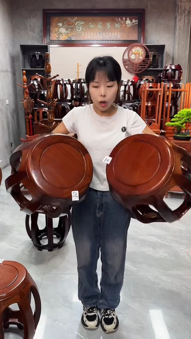 花梨木类家具胡桃色大号鼓凳一对（两条）10号