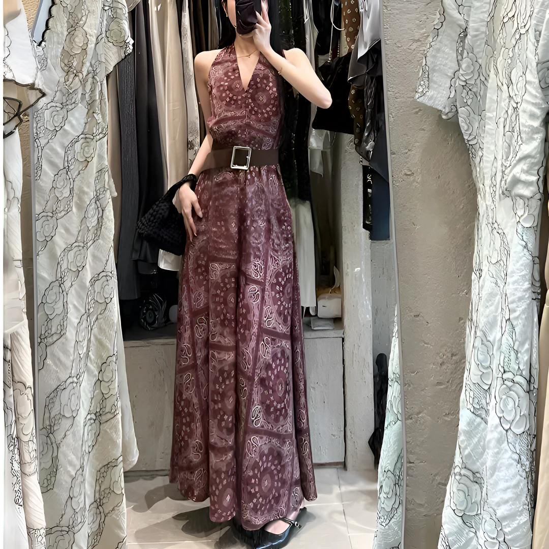 无袖常规V领夏季长裙中式连衣裙国风新中式复古显瘦名媛长裙长款