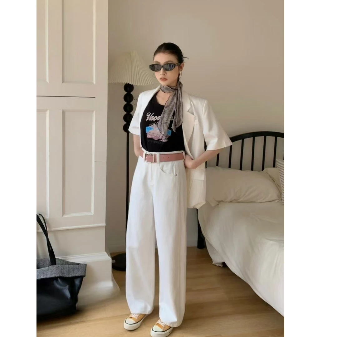 春款白色时尚阔腿裤休闲裤直筒百搭宽松设计感