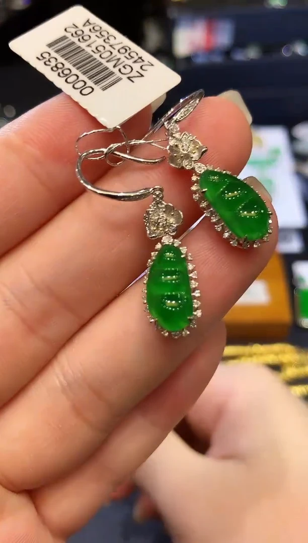 翡翠18K金镶嵌耳饰AL多样性发其一