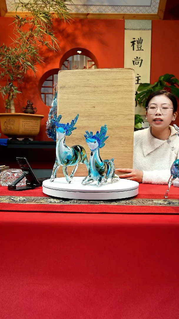 手工艺品琉璃蓝色梅花鹿