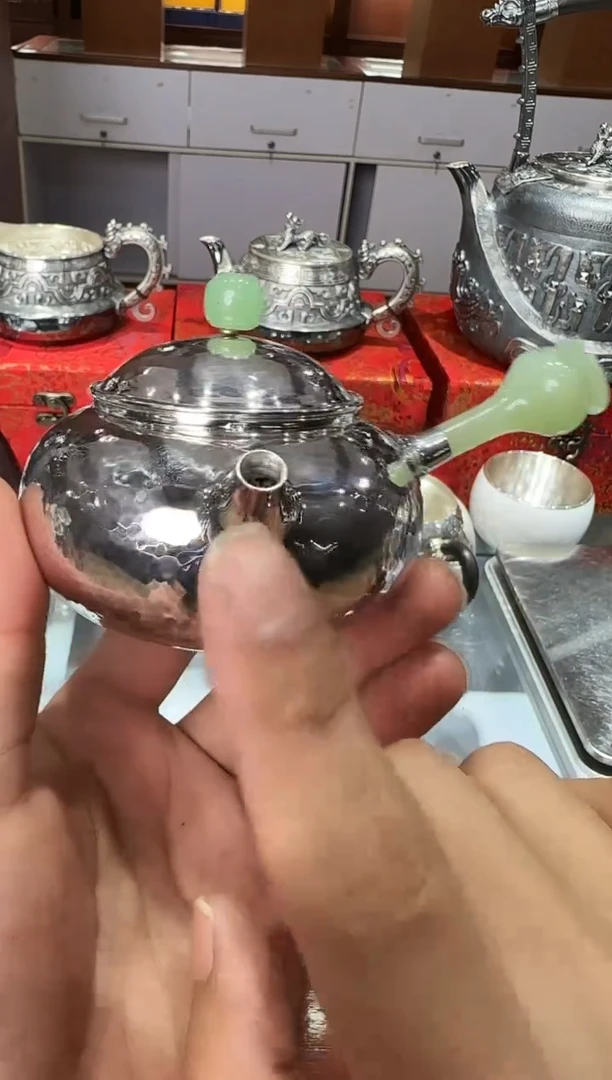 足银999精工手工锤纹侧把泡茶壶